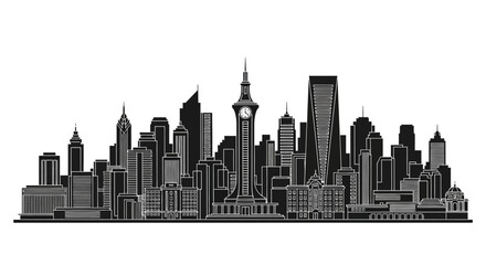 Obraz premium Modern City Skyline Silhouette Illustration for Urban Design
