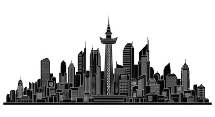 Obraz premium Black and white city skyline silhouette illustration