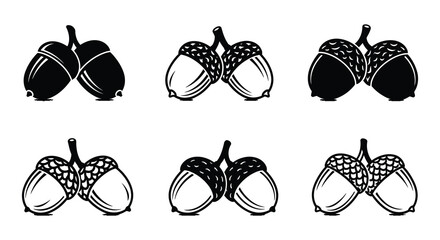 Acorns collection black vector silhouettes on white background © MdNirob