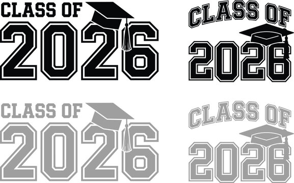 Class of 2026 and 2028 graduation design elements with graduation caps and text featuring graduation elements, graduation text, graduation graphics