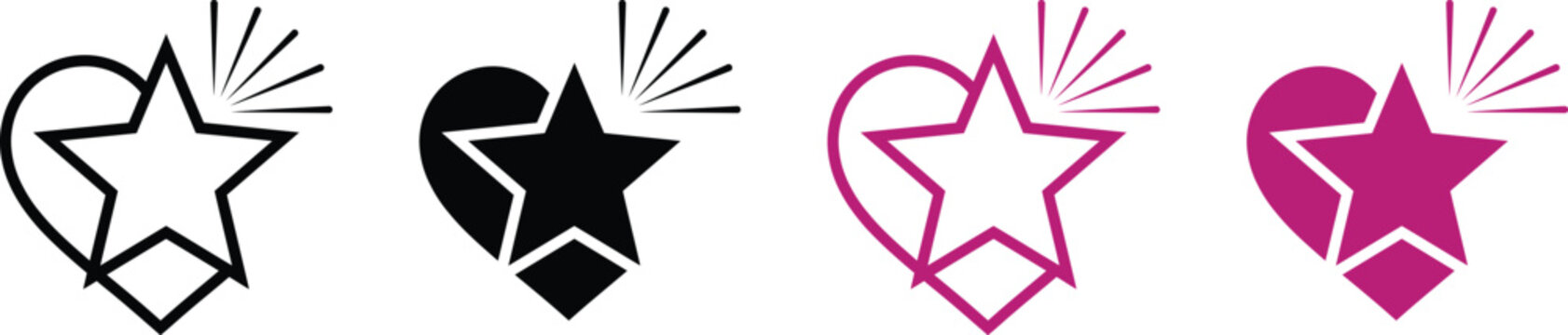 Heart star icon set with explosive effects