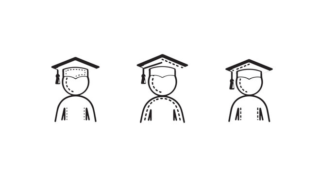 Graduation caps with protective face masks illustration.