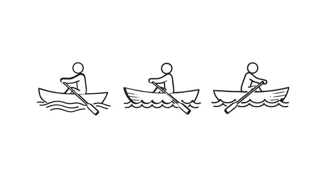 Illustration of people rowing small boats sequentially.