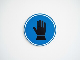 Obraz premium Protective gloves required sign with safety glove symbol on white background, suitable for laboratories, factories, workshops, and industrial safety areas.