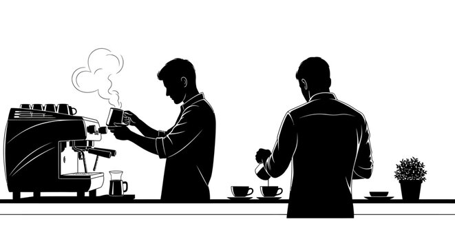 Baristas preparing coffee in a modern caf? setting