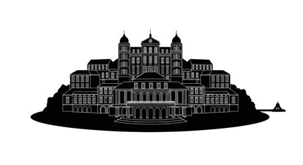 Obraz premium Black and white silhouette of a grand estate mansion