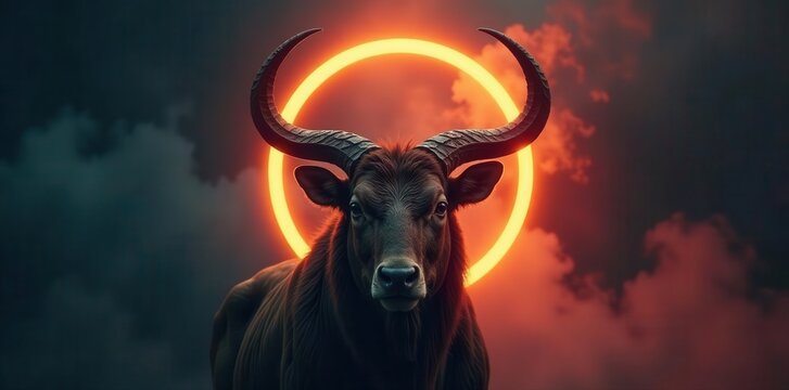 Glowing halo juxtaposed with menacing horns; symbolic conflict , illustration, horns