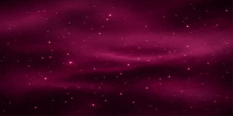 An abstract dark pink cosmos background featuring a starry night sky filled with a glowing galaxy nebula, cosmic dust particles, and a bright starfield shining across the outer space universe © RD Visuals