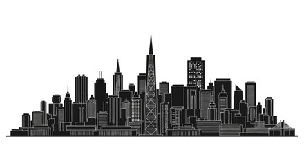 Fototapeta premium Black City Skyline Silhouette Vector Illustration