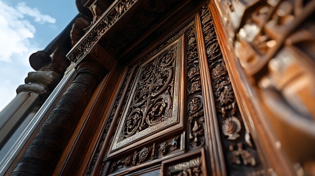 Abstract intricate carvings on ancient stone surface showcasing detailed artistic craftsmanship and historical significance