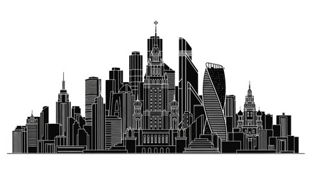 Fototapeta premium Moscow City Skyline Silhouette Vector Illustration