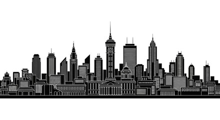 Obraz premium Black and white city skyline silhouette illustration