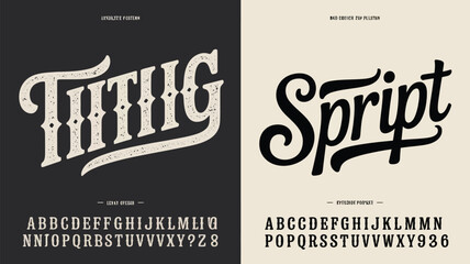 Vintage typography designs featuring ornate lettering and a classic alphabet showcase © MdSafi