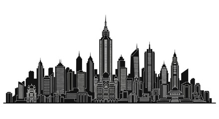 Obraz premium Black and white city skyline silhouette illustration