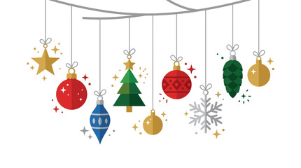 Obraz premium Colorful Christmas Ornaments Hanging with Sparkles