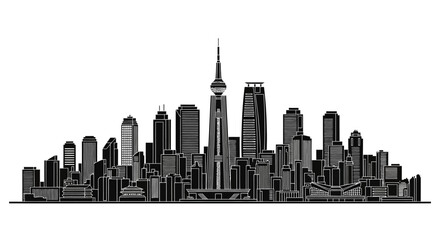 Obraz premium Shanghai city skyline silhouette, modern urban architecture, black and white icon
