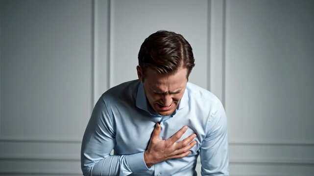 Mature Man Feeling Intense Chest Discomfort and Heartburn Symptoms Resulting From Chronic Acid Reflux and Indigestion