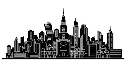 Obraz premium Modern City Skyline Silhouette Vector Illustration