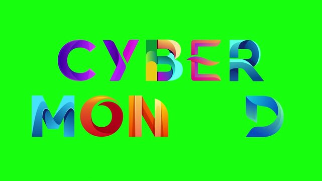 3D Cyber Monday Colorful Text Animation. Animated word of Cyber Monday motion text. Animated Cyber Monday on green screen Motion Graphics. 4k video. 