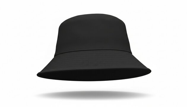 Blank black bucket hat mockup, no gravity isolated on a white background