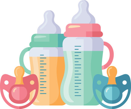Bottles with pacifier drink vector on white background.