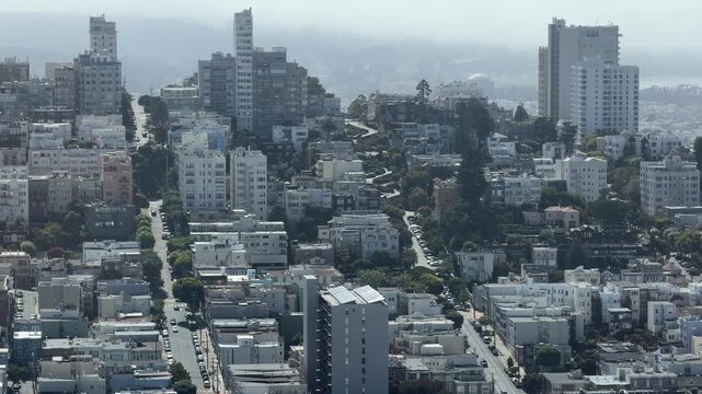 View of Lombard Street an Russian Hill from Coit Tower, San Francisco