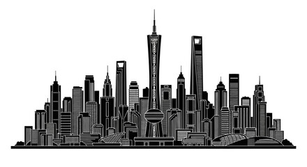 Obraz premium Guangzhou Skyline Silhouette Vector Illustration