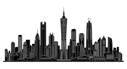 Naklejka premium Taipei City Skyline Silhouette Vector Illustration