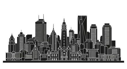 Obraz premium Melbourne City Skyline Silhouette, Minimalist Urban Vector Illustration