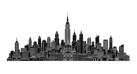 Obraz premium Modern City Skyline Silhouette Isolated on White Background