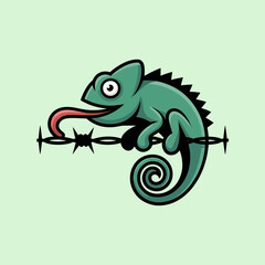 Fototapeta premium Colorful cartoon chameleon with tongue out.