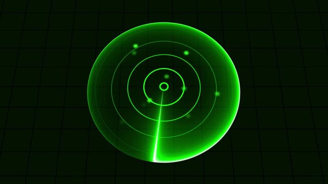 Green radar screen with scope and pips indicating targets target detection