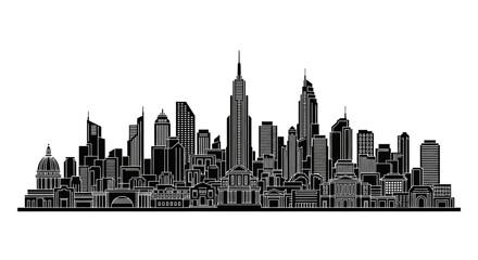 Obraz premium Modern City Skyline Silhouette with Skyscraper Architecture
