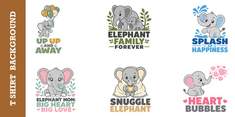 Cute cartoon elephant family collection featuring multiple adorable characters for apparel. © jubayer95