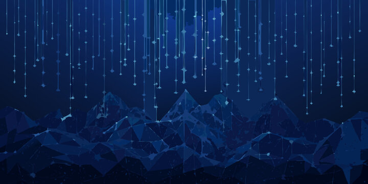 abstract low poly mountain range with geometric lines dark blue digital background