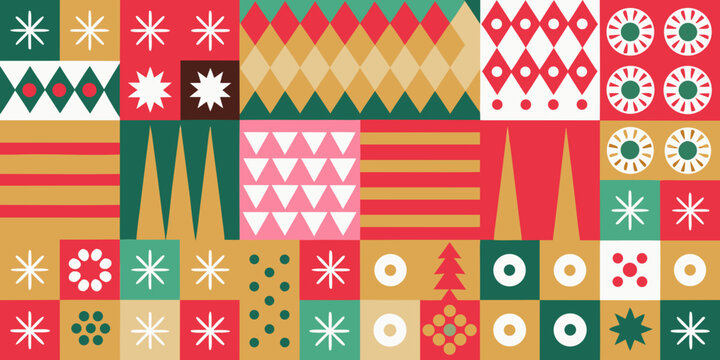 geometric christmas pattern with stylized trees and snowflakes festive repeating design