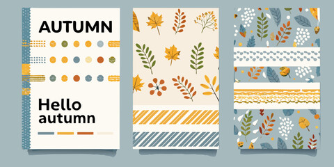 Autumn themed design templates with leaves branches and seasonal greetings © Titul