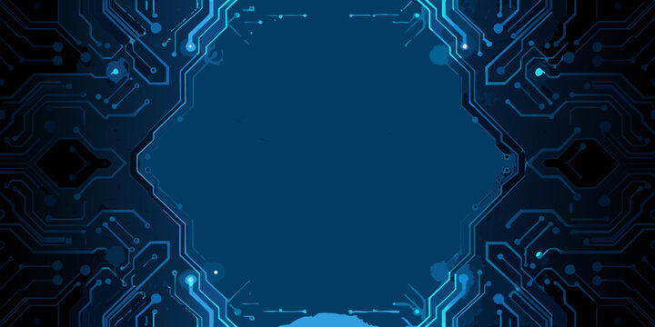 blue circuit board pattern with hexagonal center symmetrical technology background