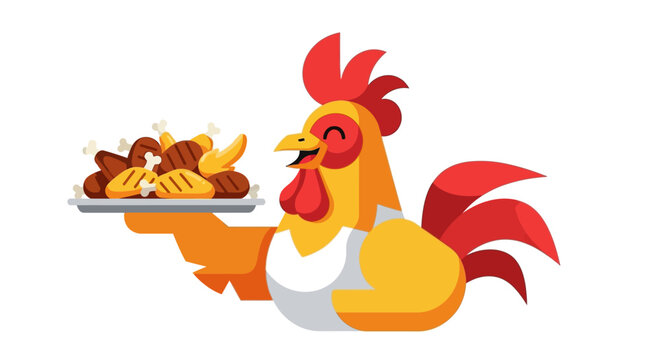 Cartoon Rooster Chef Serving Delicious Baked Goods on a Tray.