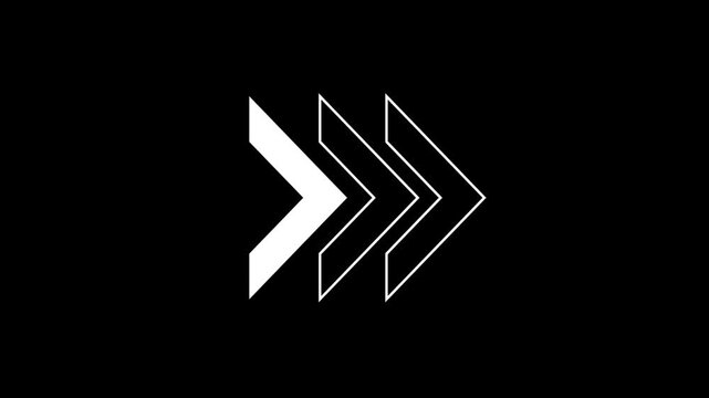 Moving forward, three white chevron arrows on a black background arrow forward
