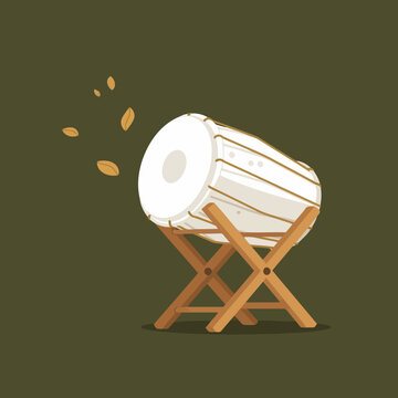 Icon bedug drum illustration, traditional indonesian mosque drum on a wooden stand, islamic cultural instrument for ramadan and prayer call