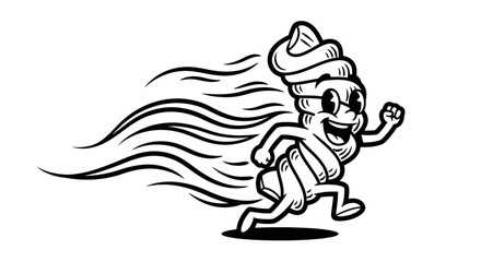 Obraz premium Retro Cartoon Ice Cream Cone Character Running Fast with Speed Lines