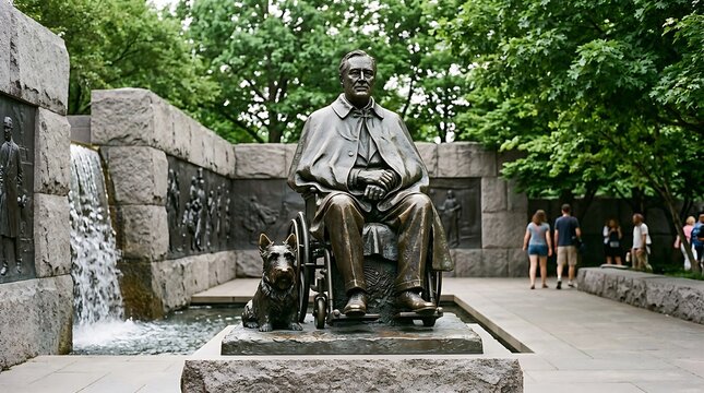 Franklin D. Roosevelt Memorial Statue with Fala in Washington DC