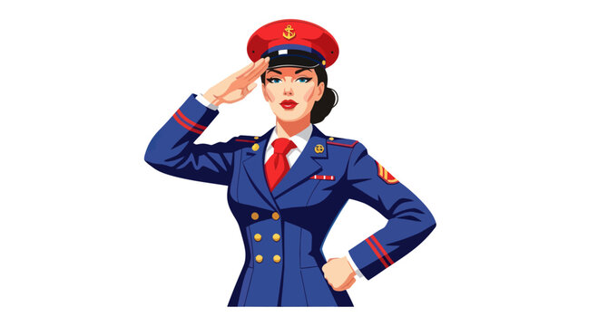 Woman Marine Officer Saluting in Uniform, Patriotic Military Service