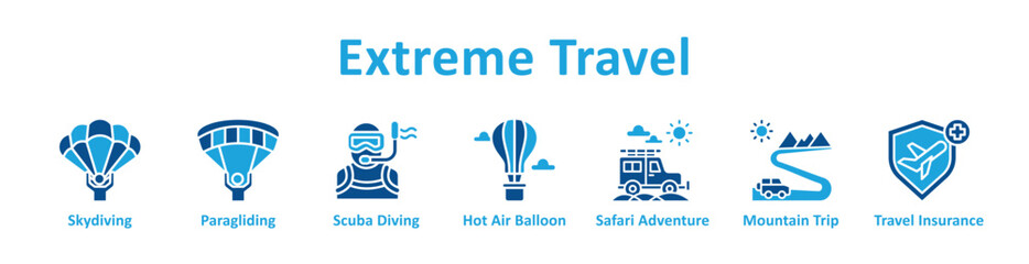 Extreme Travel web icon banner with glyph color style © malikha