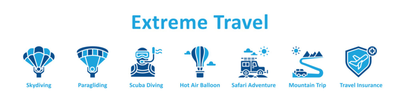 Extreme Travel web icon banner with glyph color style