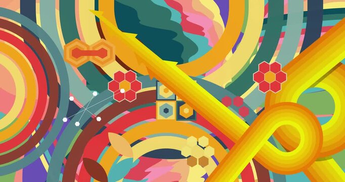 Retro 70s Background animation with Groovy 1970s art video. Minimalistic Vintage design, old-fashioned color artwork.