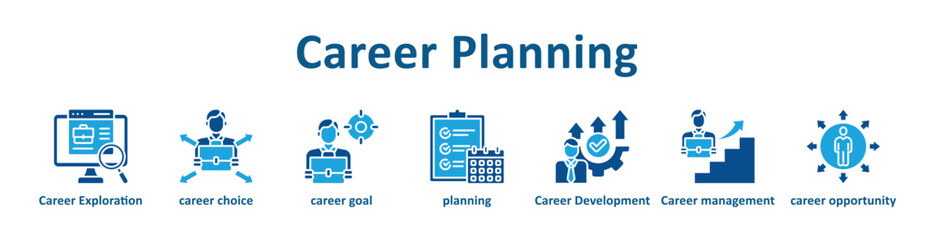 Fototapeta premium Career Planning web icon banner with glyph color style