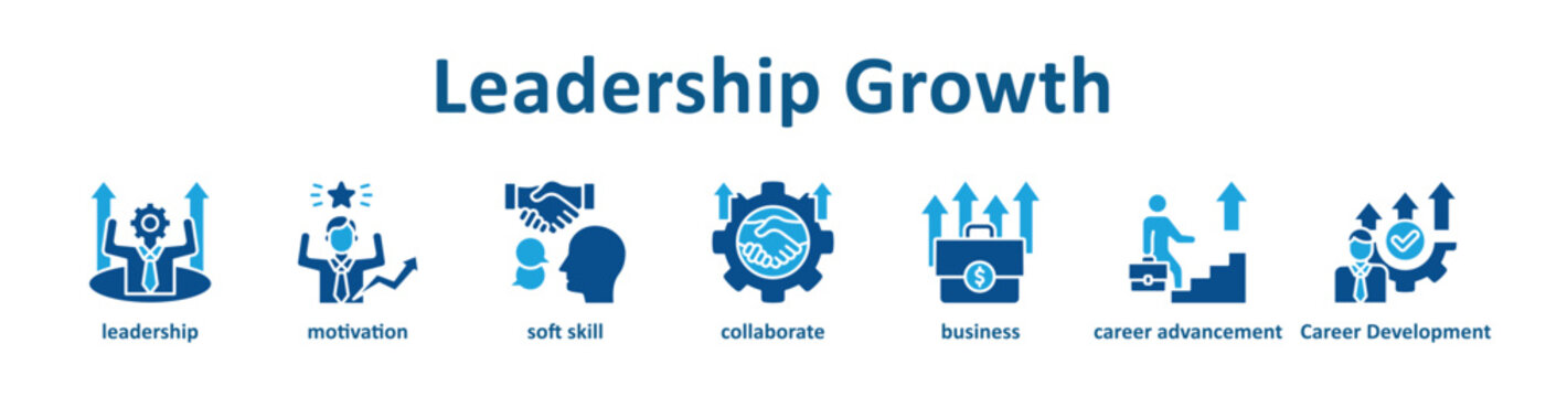 Leadership Growth web icon banner with glyph color style