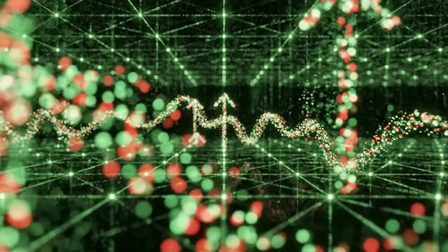 A graph displays rising trends with green and red dots on a grid.